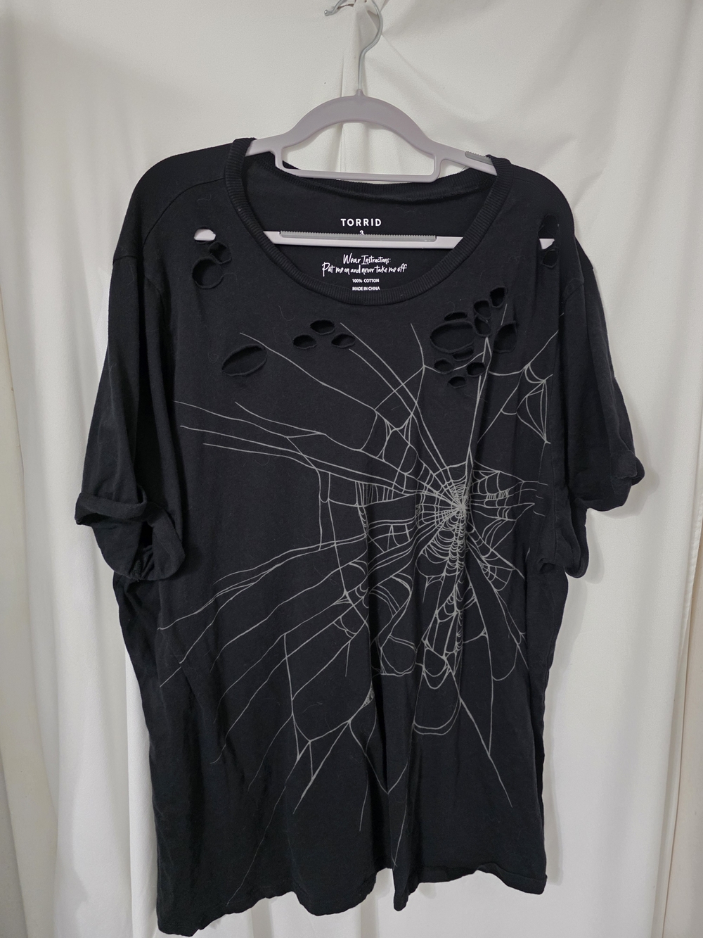 Torrid Black Distressed Spiderweb Graphic Tee